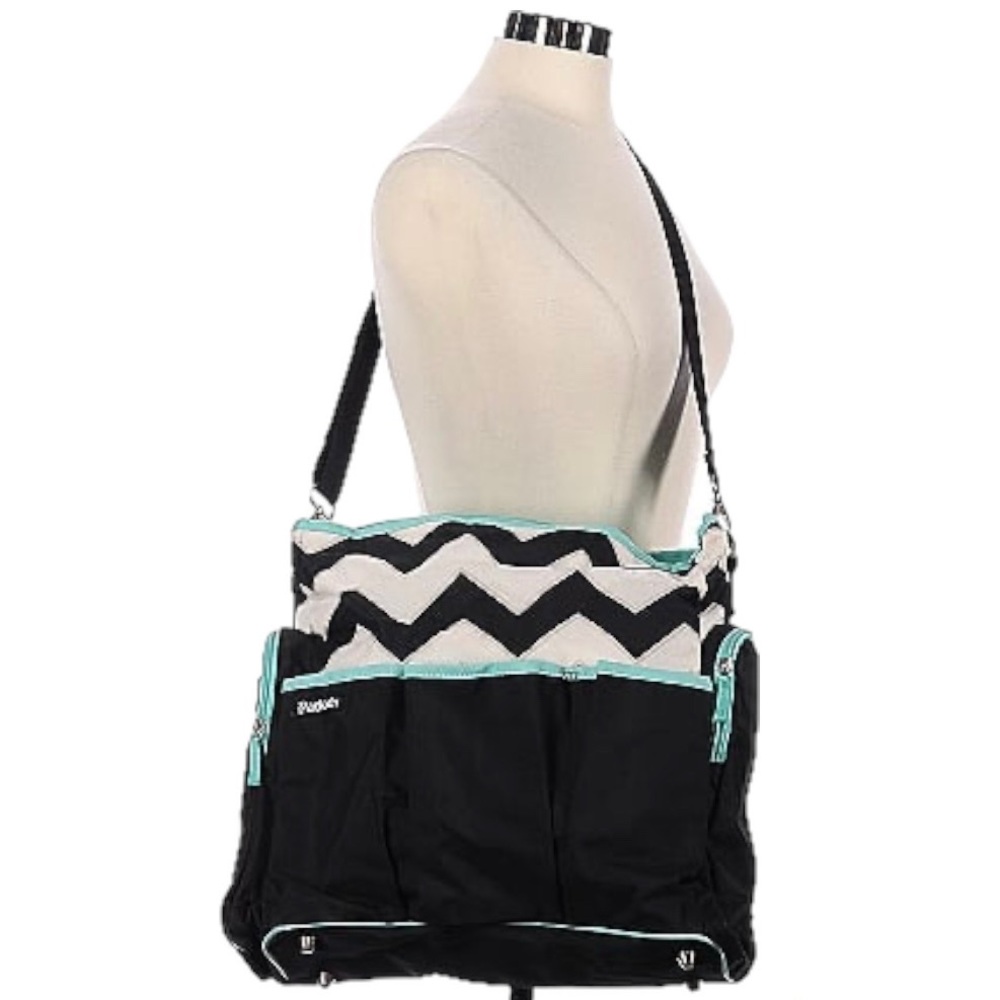 iPack baby black, white, & teal blue chevron babydiaper bag great used condition